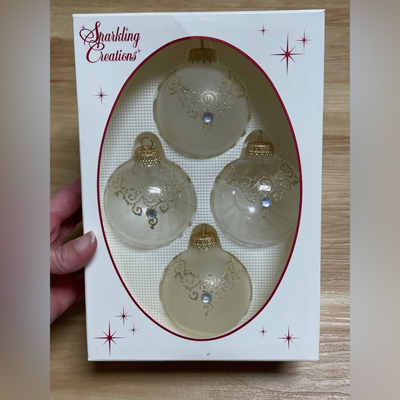 Christmas by Krebs Other - VTG Christmas By Krebs Frosted Clear Ball Ornaments Hand Painted Gold Filigree